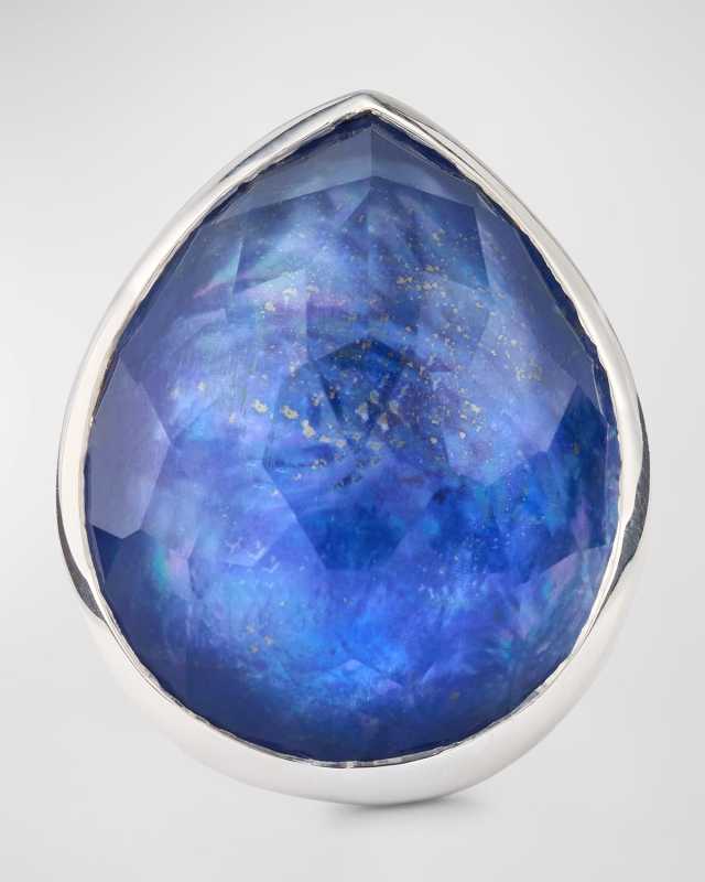 Rock Candy Teardrop Ring in Clear Quartz, MOP and Lapis Triplet